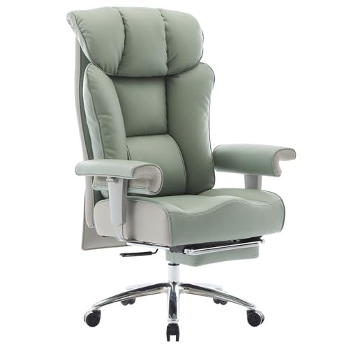 EFOMAO Big and Tall Office Chair 400lbs - Heavy Duty Executive Desk Chair with Foot Rest & 23″ Wide Seat - High Back Ergonomic Leather Computer Chair for Heavy People, Home Office, Green