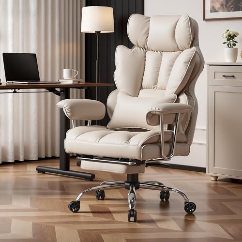 EFOMAO Big and Tall Office Chair 400lbs – PU Leather Executive Office Chair with Lumbar Support & Leg Rest, Heavy-Duty Computer Chair for Home Office, Grey