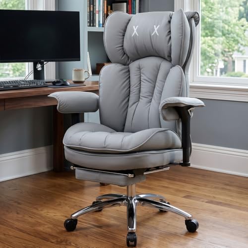 EFOMAO Big & Tall Desk Chair, Wide Executive Office Chair with Footrest Grey